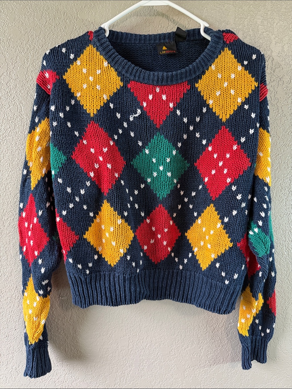 Liz Sport Argyle Crewneck Knit Sweater